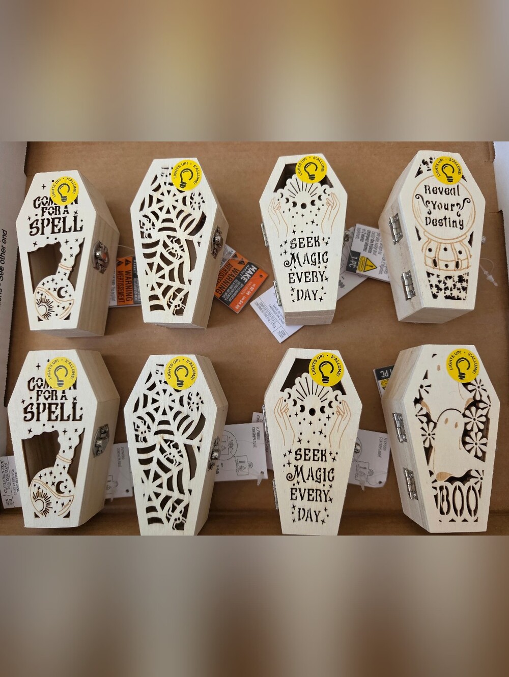 8 Halloween DIY Craft Coffins, Ghost Spiders Spells Magic Motifs, Lights Up